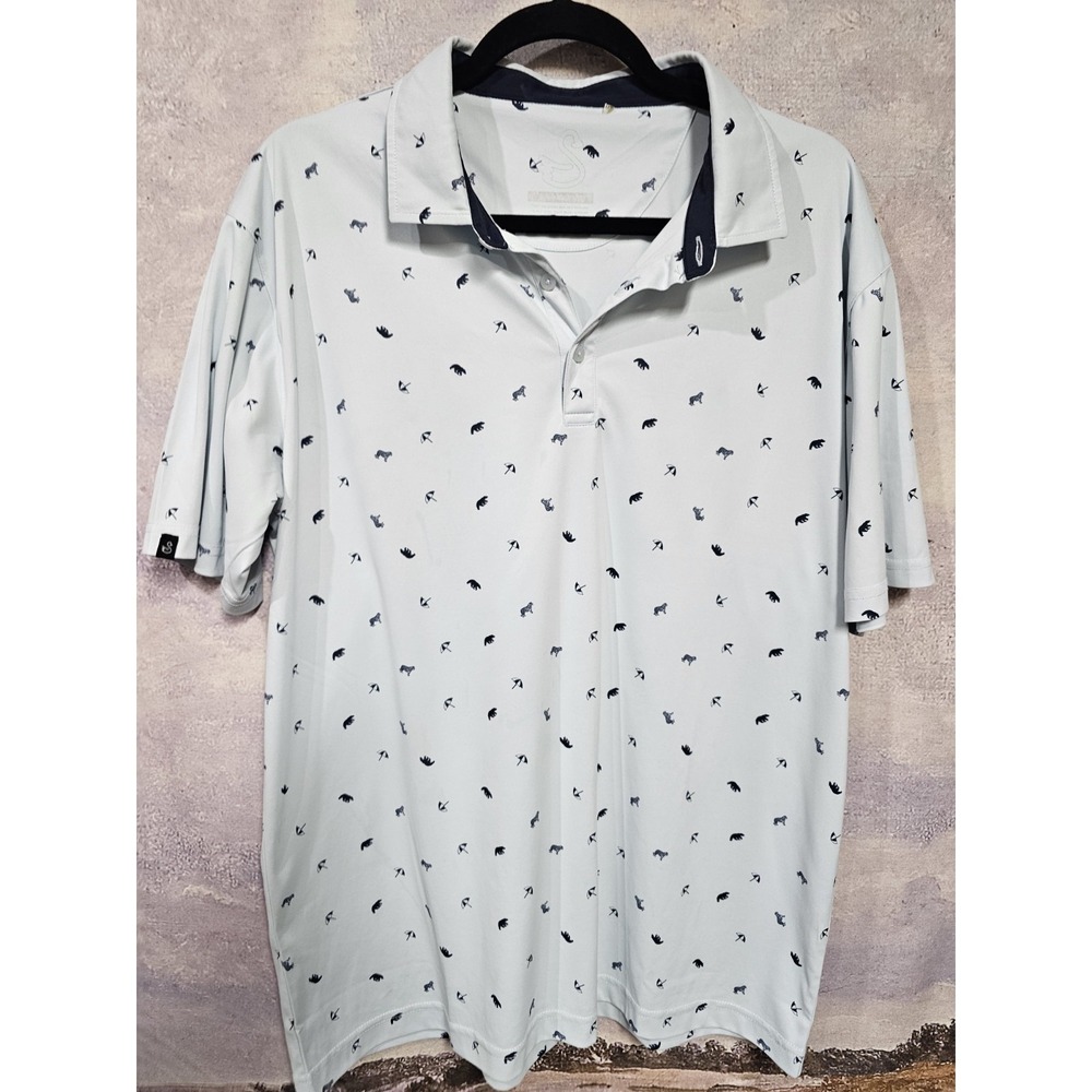 Swannies Performance Golf Polo Shirt Mens Large Short Sleeve White Animal Print